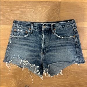 Agolde Dark Blue Distressed Jean Shorts